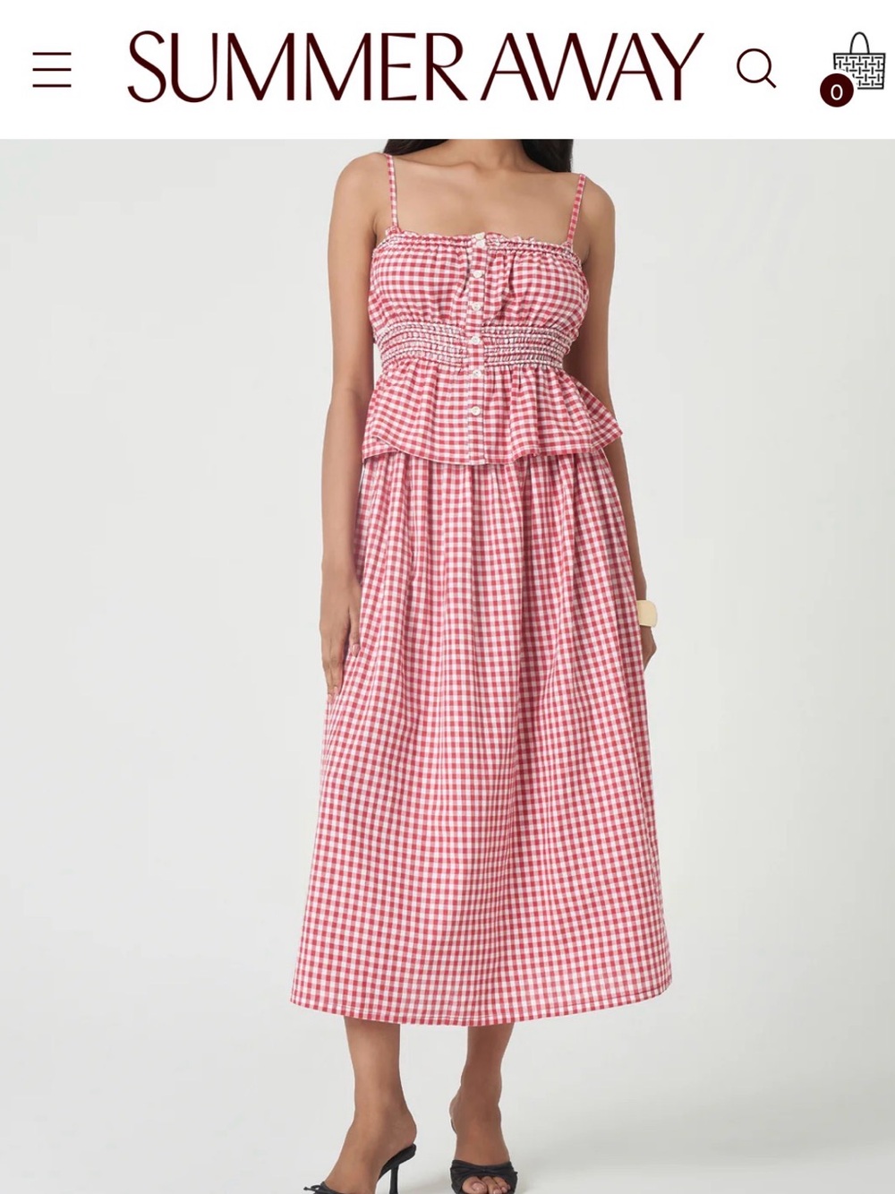 Red Gingham Cotton Midi Skirt
